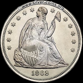 1862 liberty seated silver dollar