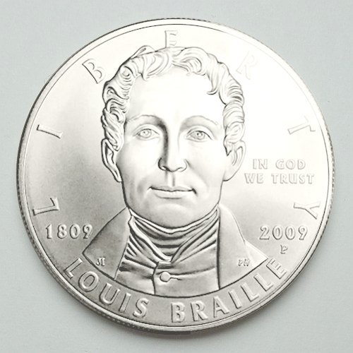 2009-P Louis Braille Bicentennial Silver Dollar, Ch. Proof