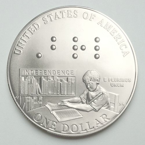 Louis Braille Commemorative Silver Dollar reverse